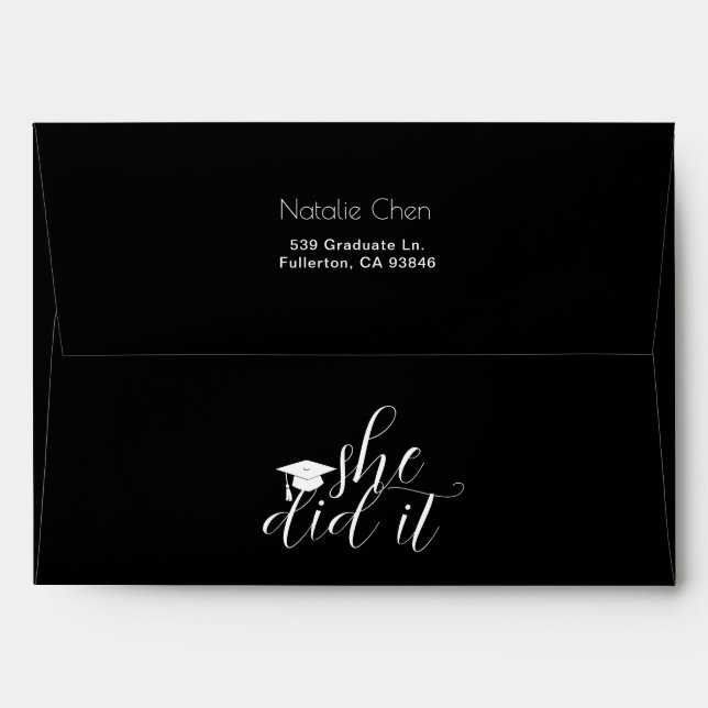 Modern Black Elegant Fonts Graduation Announcement Envelope (Back (Top Flap))