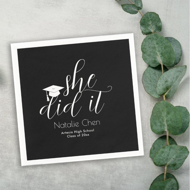 Modern Black Elegant Fonts Graduation Napkin (Creator Uploaded)