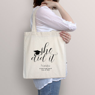 Modern Black Elegant Fonts Graduation Tote Bag