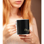Modern Black Elegant Gold Script Chic Custom Name Two-Tone Coffee Mug<br><div class="desc">Custom, personalised, elegant faux gold typography script, modern cool chic stylish geometric trendy light grey triangles pattern background, classy black, tea coffee mug. Simply type in your name / family name / couple's names (bride & groom / husband & wife), to customise. Makes a great gift for wedding, birthday, graduation,...</div>