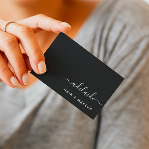 Modern Black Elegant Hair Stylist Makeup Artist Business Card