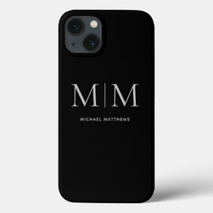 Modern Black Elegant Personalised Monogram Name iPhone 13 Case