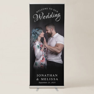 Modern Black Elegant Photo Script Wedding Welcome Retractable Banner