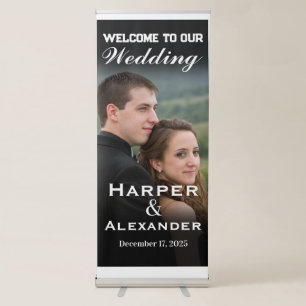 Modern Black Elegant Photo Wedding Welcome Sign