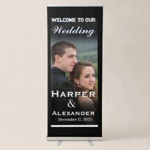 Modern Black Elegant Photo Wedding Welcome Sign