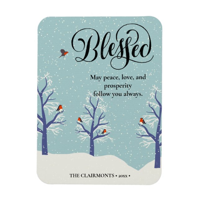 Modern Black Elegant Script BLEESED Cardinal Bird Magnet (Vertical)