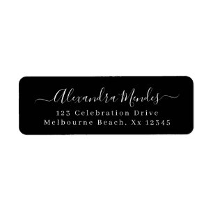Modern black elegant script return address label