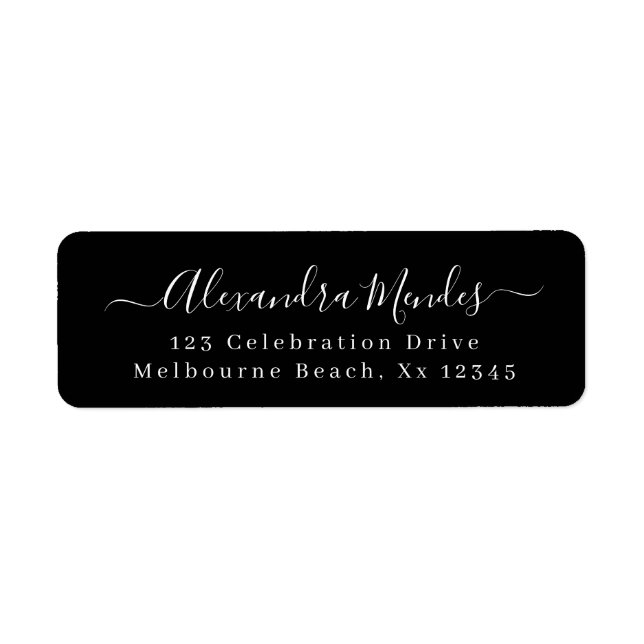 Modern black elegant script return address label (Front)