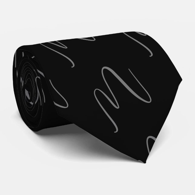 Modern Black Elegant Script Tie (Rolled)