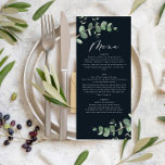 Modern black eucalyptus elegant wedding menu<br><div class="desc">Beautiful delicate eucalyptus foliage wedding menu design. Modern elegant on trend sage green,  black,  navy blue and white stylish contemporary rustic collection. Ideal for spring,  summer,  fall,  autumn or winter weddings.</div>