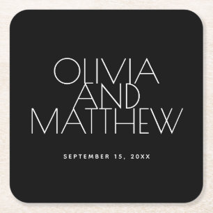 Modern Black Evening Wedding Minimalist Elegant Square Paper Coaster