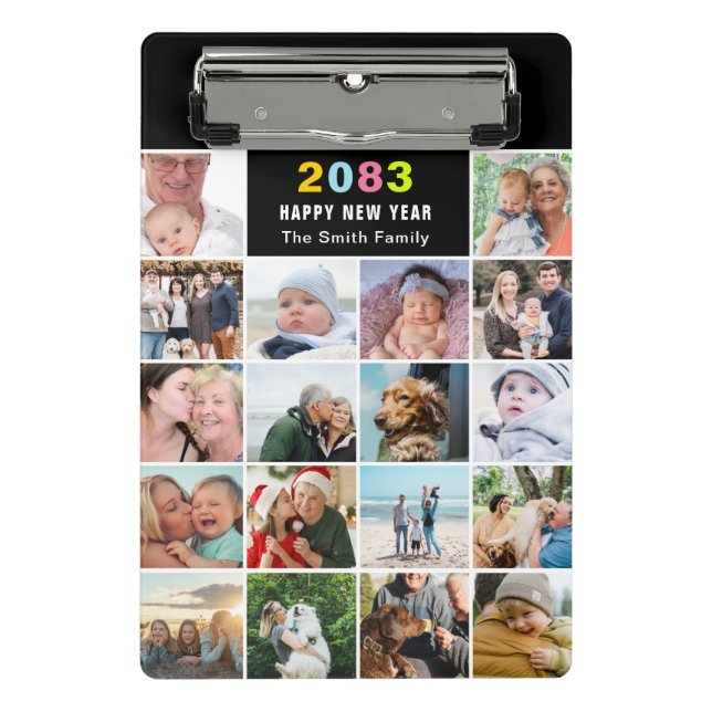 Modern Black Family Photo Collage Custom Text Mini Clipboard (Front)