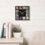 Modern black Family photo collage monogram name Square Wall Clock<br><div class="desc">Modern black Family photo collage clock.
Add your own personal photos and name to personalise the clock and you will create a very personal and unique clock.</div>