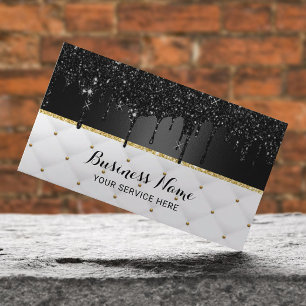 Modern Black Faux Glitter Drips Luxury Salon Spa Business Card