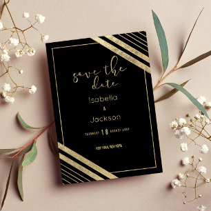 Modern black faux gold geometrical save the date