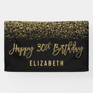 Modern Black Faux Gold Glitter 30th Birthday Banner