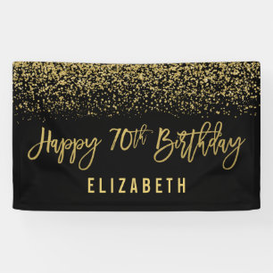 Modern Black Faux Gold Glitter 70th Birthday Banner