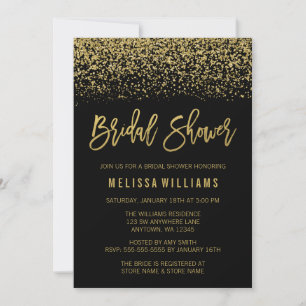 Modern Black Faux Gold Glitter Bridal Shower Invitation