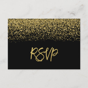 Modern Black Faux Gold Glitter RSVP Card