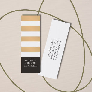 Modern Black Faux Gold Striped Interior Designer Mini Business Card