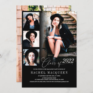 Modern Black Five Photo Collage Graduation Party Invitation