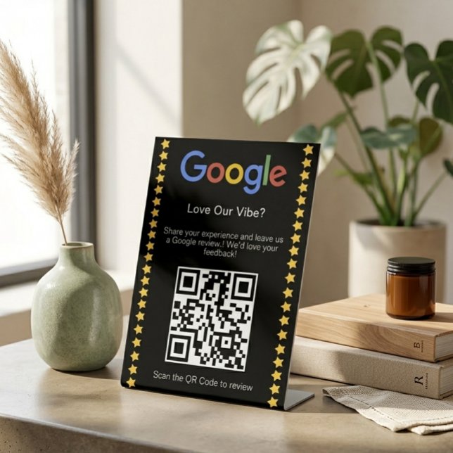 Modern Black Five Star Google Review QR Code Pedestal Sign (Creator Uploaded)