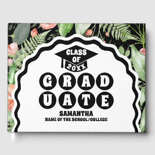 Modern Black Floral Arch Graduation Guest Book
