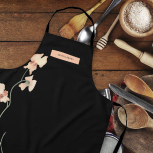 Modern Black Floral Elegance Stylish Trendy Apron