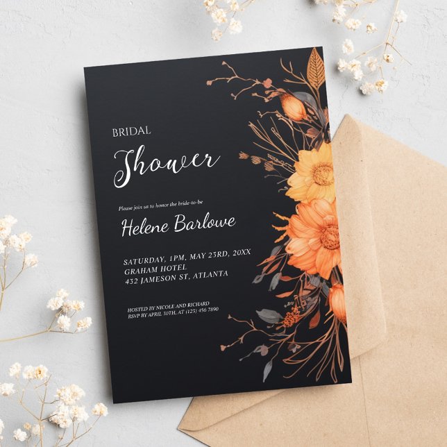 Modern Black Floral Fall Bridal Shower Invitation (Modern Black Floral Fall Bridal Shower Invitation)