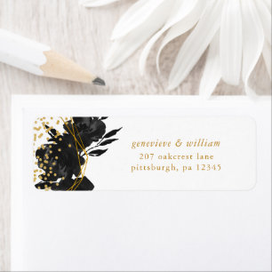 Modern Black Floral Faux Gold Geometric Wedding