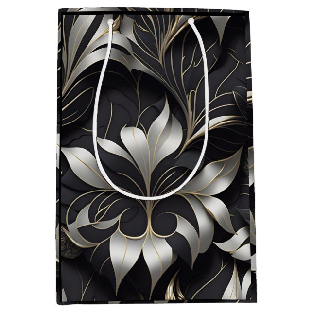 Modern Black Floral Gift Bag (Front)