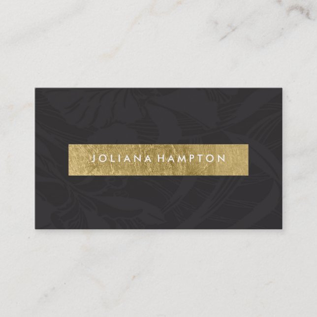 Modern Black Floral Gold Foil Luxe Business Card (Front)