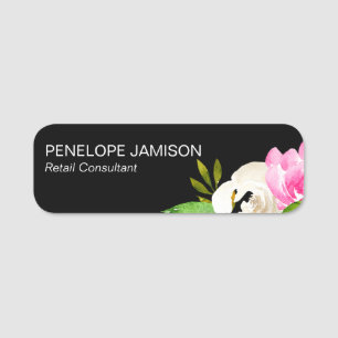 Modern Black Floral Name Tag