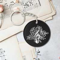 Modern Black Floral Treble Clef Music
