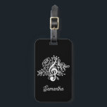 Modern Black Floral Treble Clef Musician Choir Luggage Tag<br><div class="desc">Modern Black Floral Treble Clef luggage tag with custom name in modern script font. Great gift for any musician,  a travelling choir,  band,  music teacher or any music lover! The black background colour can be changed in the design tool to any other colour you like!</div>