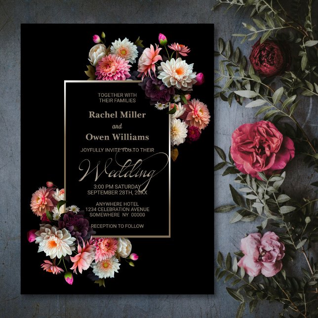 Modern Black Floral Wedding Invitation (Creator Uploaded)