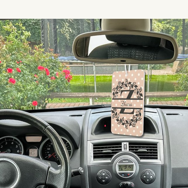 Modern Black Floral Wreath Split Monogram "X" Car Air Freshener (Creator Uploaded)