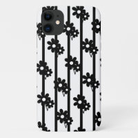 Modern Black Flowers With Vertical Lines