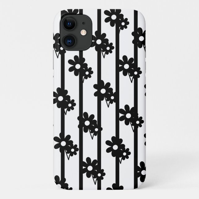 Modern Black Flowers With Vertical Lines Case-Mate iPhone Case (Back)