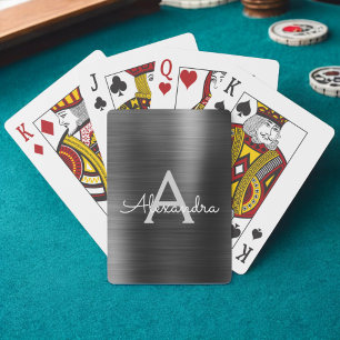 Modern Black Foil Stainless Steel Monogram Playing Cards