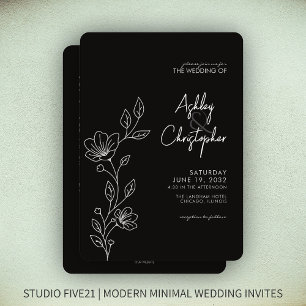 Modern Black Foliage Outline All-in-One Wedding Invitation