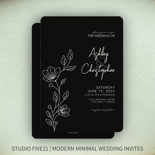 Modern Black Foliage Outline All-in-One Wedding Invitation (Creator Uploaded)