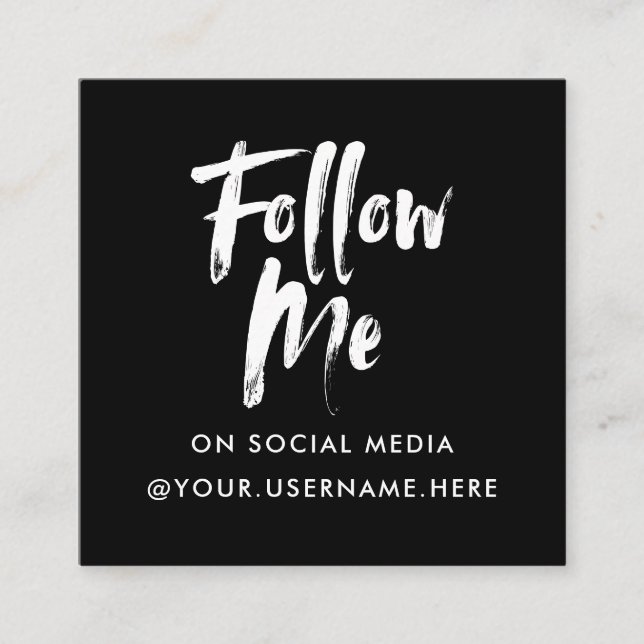 Modern black follow me photo social media minimal square business card (Front)