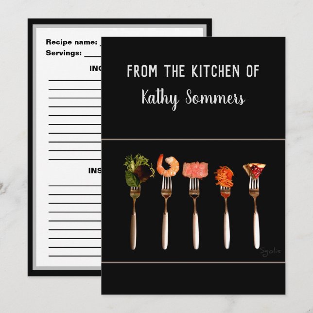 Modern Black Forks / Kitchen Recipe Card (Front/Back)