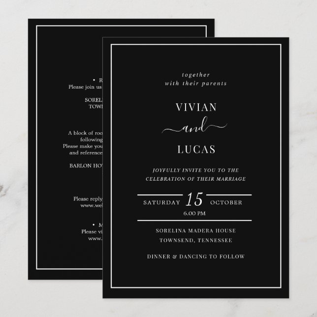 Modern Black Formal Minimal Wedding Invitation (Front/Back)