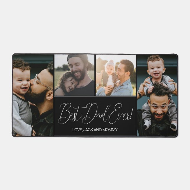 Modern Black Four Photo Best Dad Ever Desk Mat (Front)