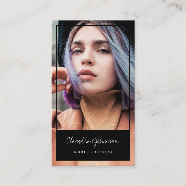 Modern black frame actor model singer dancer photo business card (Front)