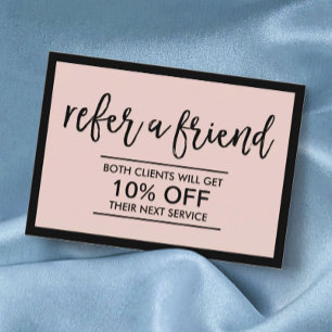 Modern Black Frame Blush Pink Beauty Salon Referral Card