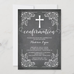 Modern Black Frame Cross Confirmation Invitation
