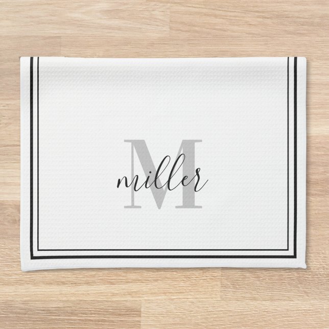 Modern Black Frame Family Monogram Tea Towel (Creator Uploaded)